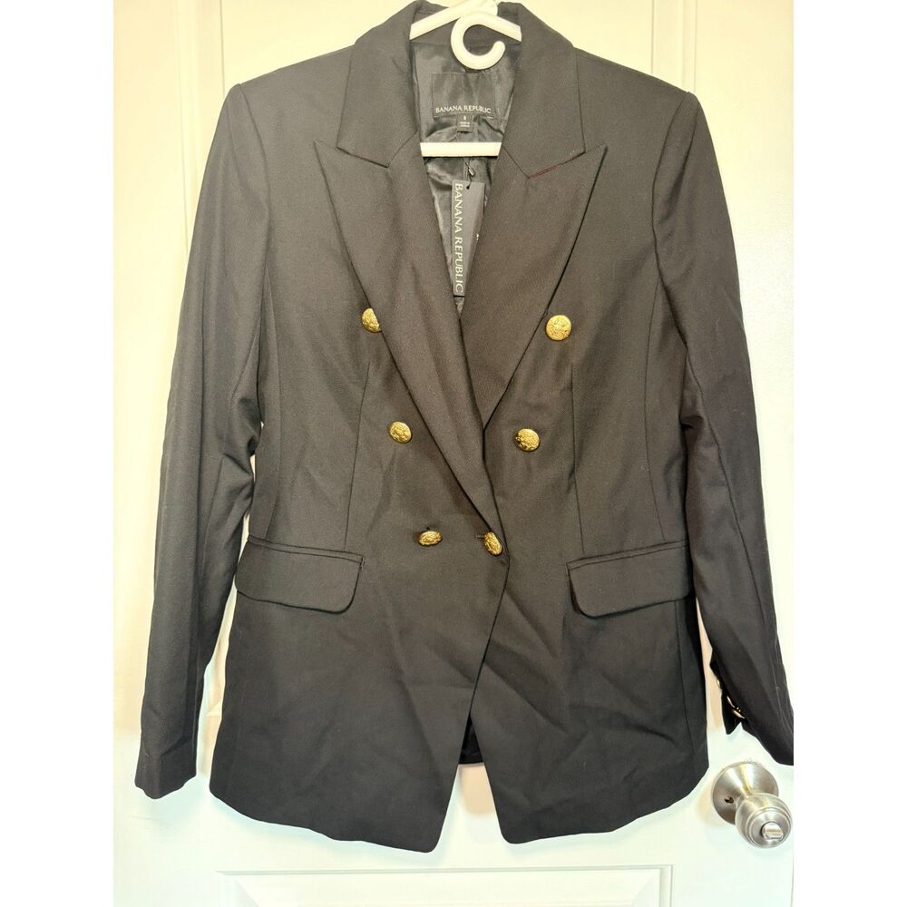 Banana Republic NWT Black Double Breasted Captain Blazer Military Preppy Chic